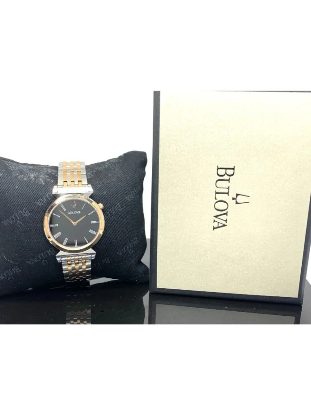 Bulova Women's Watch 98L265 Regatta Quartz Black Dial Rose Gold Silver Steel